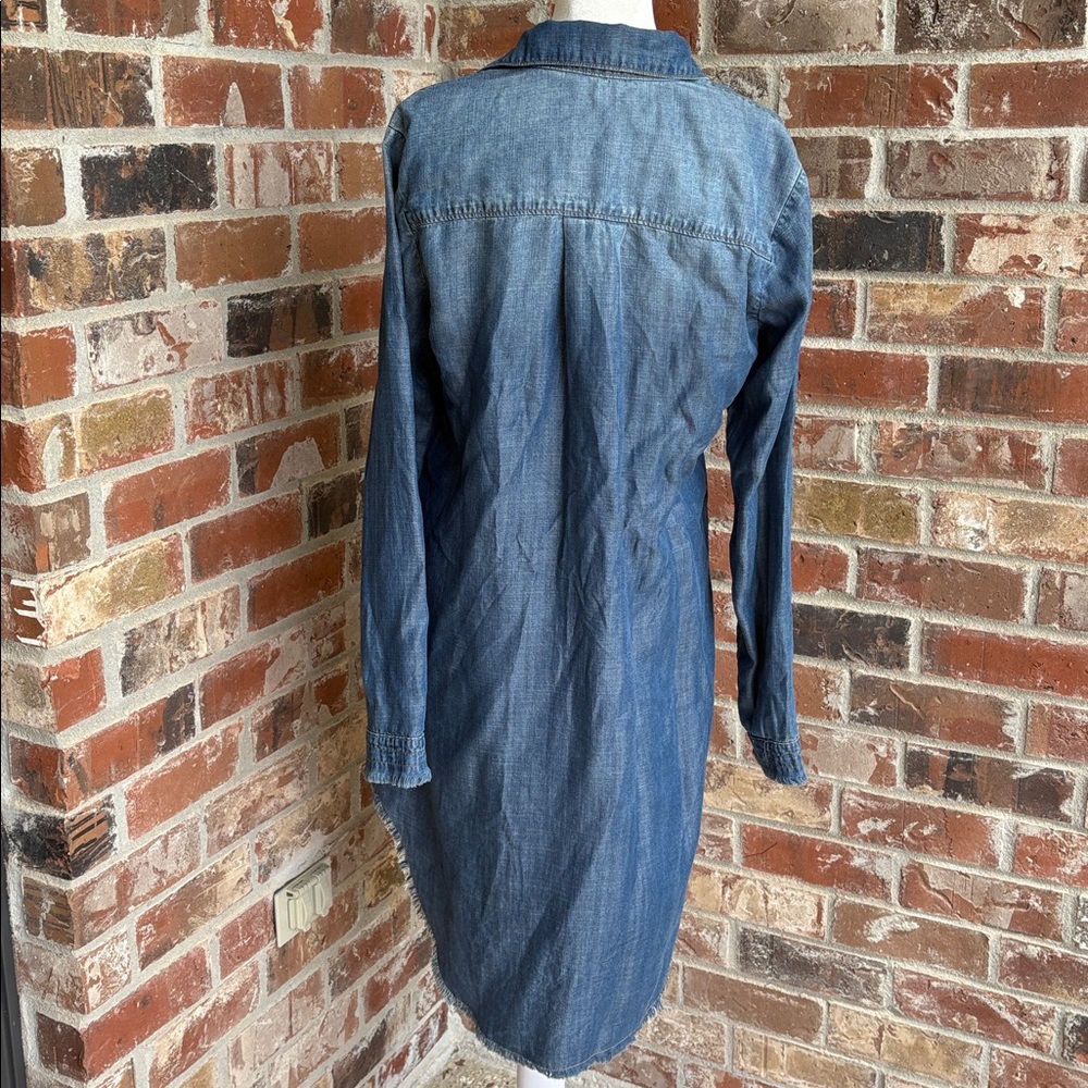 cloth & stone small Denim look collared shirt dress button down frayed pockets - Picture 5 of 15